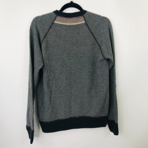 Crossley Cashmere Wool Pullover Sweater Striped Black Gray Men Size Small - Picture 2 of 4